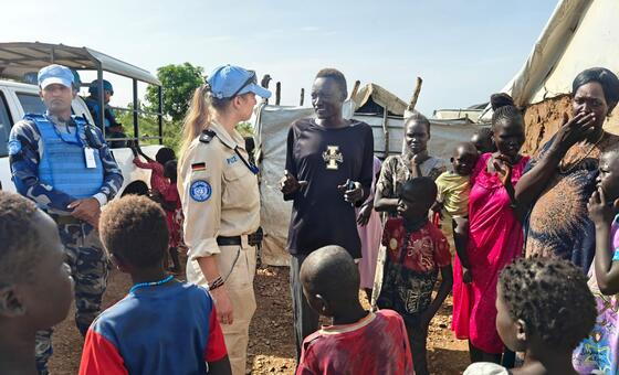 Inspector Stephanie Königs on patrol at an Internally Displaced Persons (IDP) camp in South Sudan.